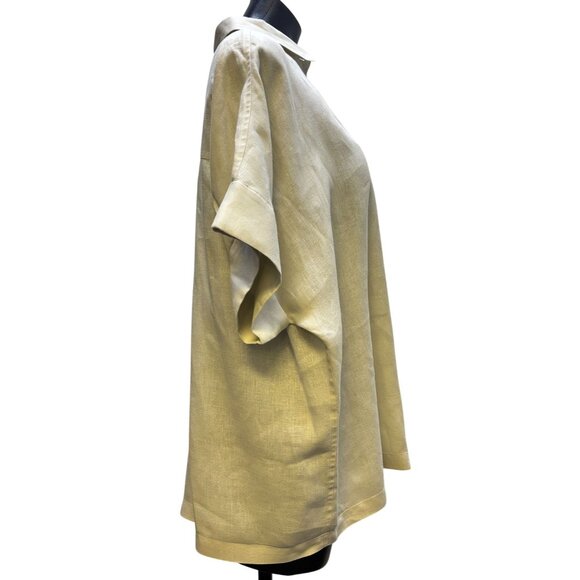 Lafayette 148 Linen Blouse Tan XL Button-Down Relaxed Fit - Picture 3 of 5